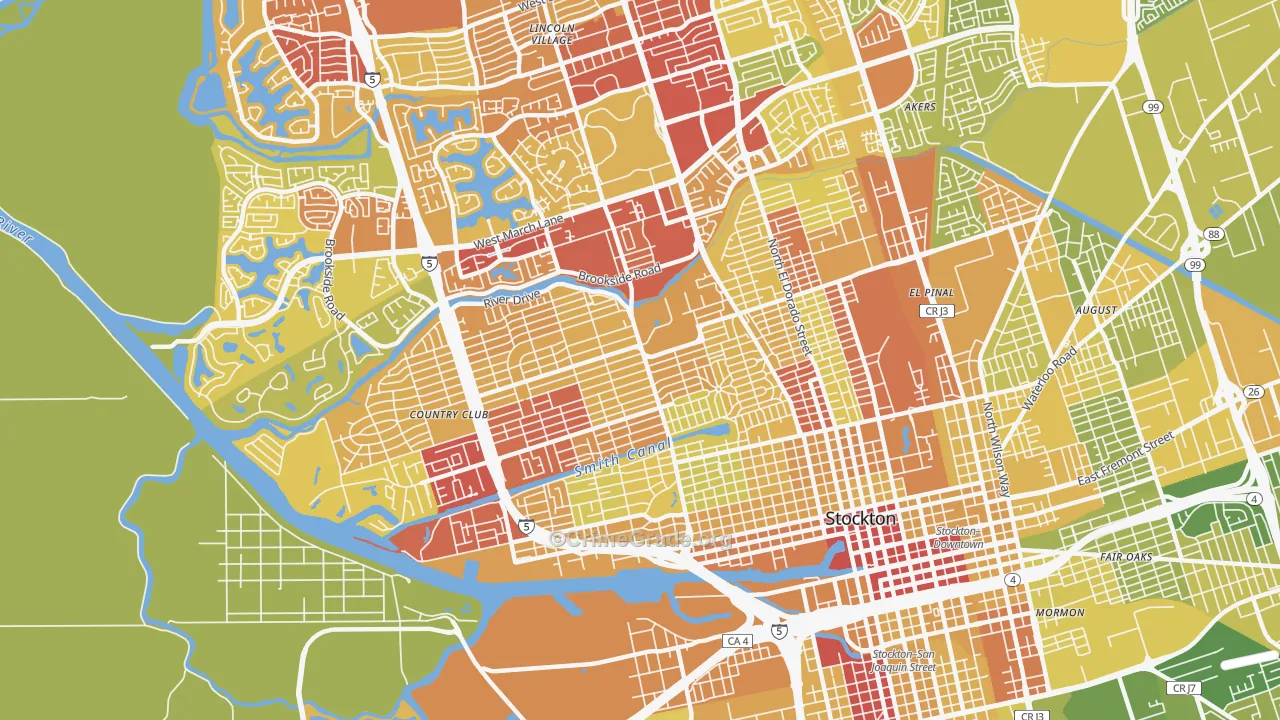 95204, CA Map of Vehicle Theft Rates