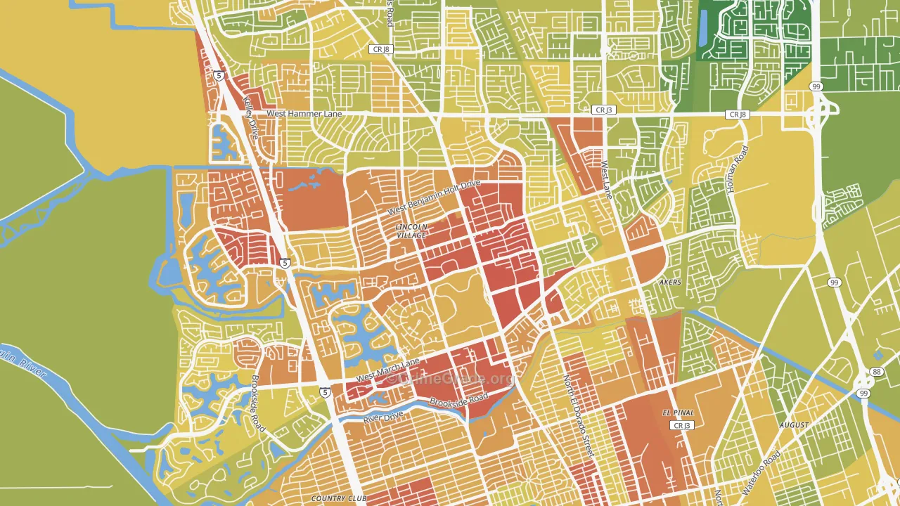 95207, CA Map of Vehicle Theft Rates