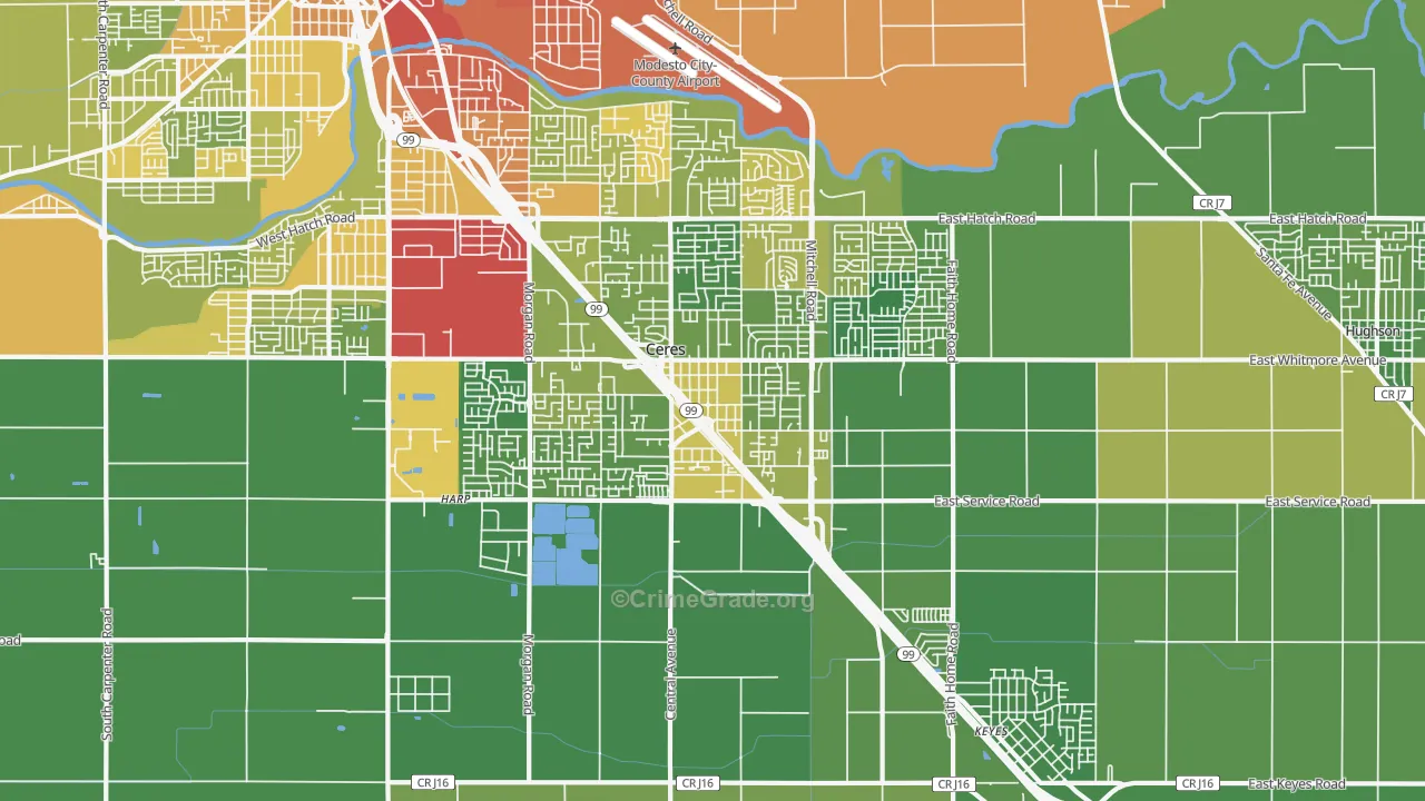 95307, CA Map of Vehicle Theft Rates