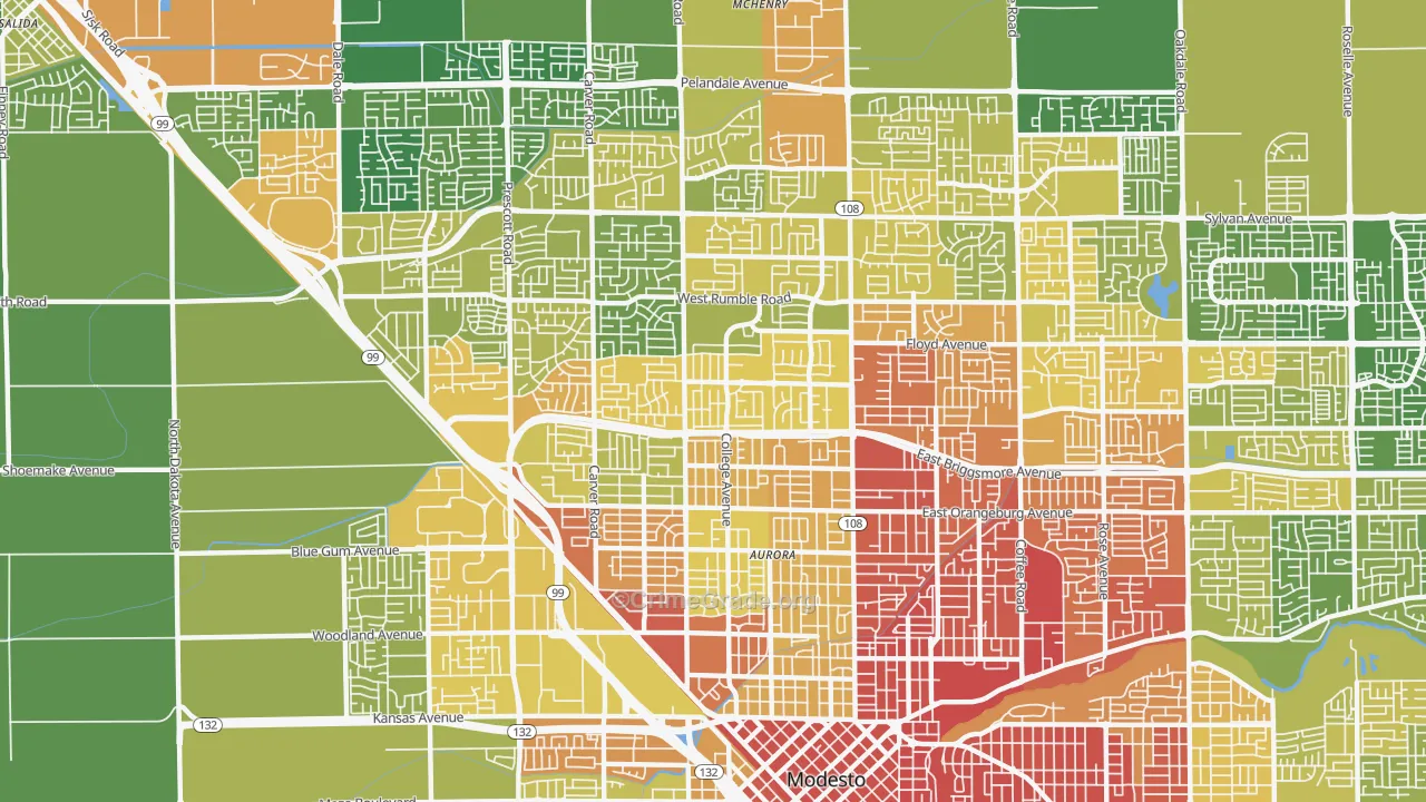 95350, CA Map of Vehicle Theft Rates