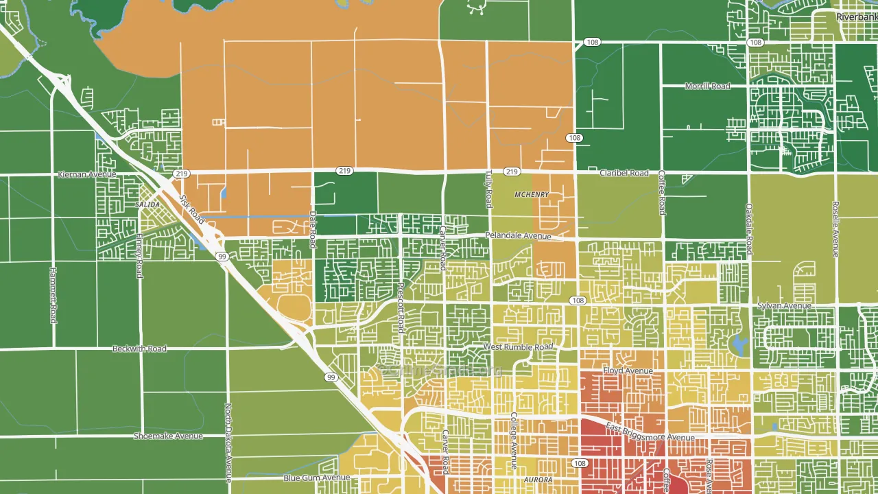 95356, CA Map of Vehicle Theft Rates