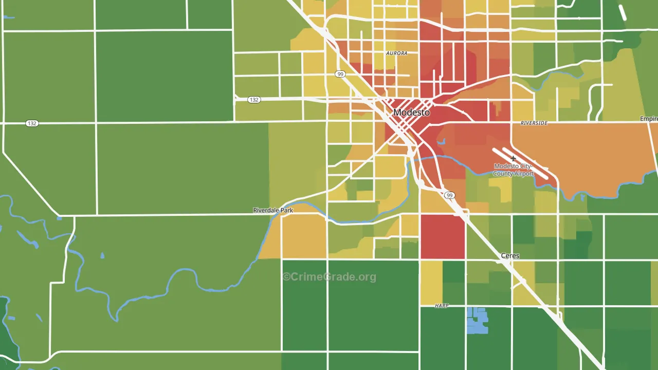 95358, CA Map of Vehicle Theft Rates