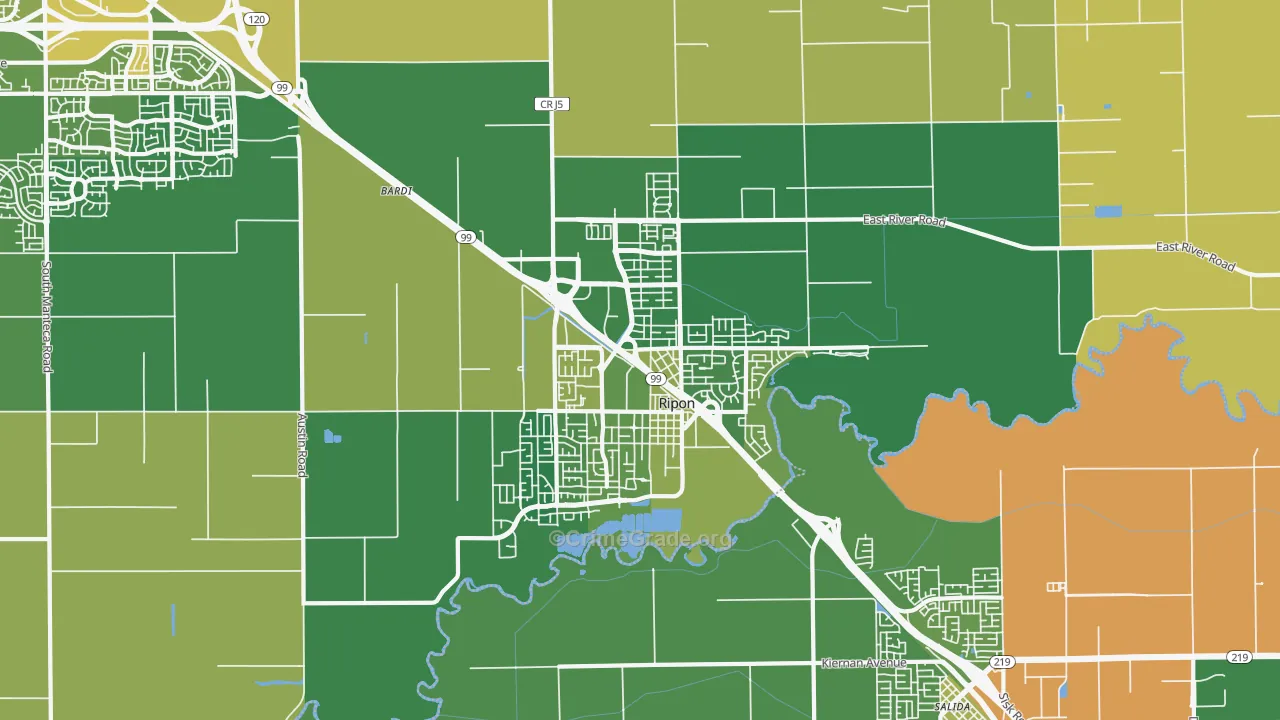 95366, CA Map of Vehicle Theft Rates