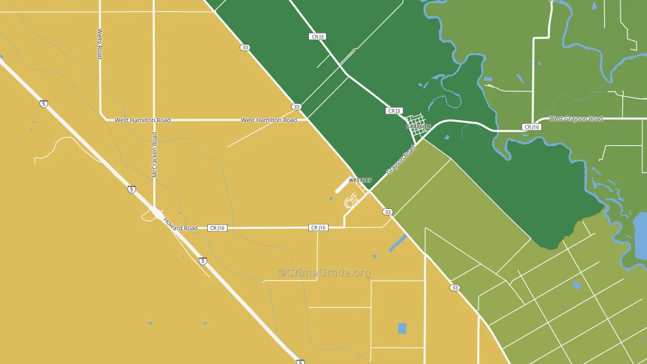 95387, CA Map of Vehicle Theft Rates
