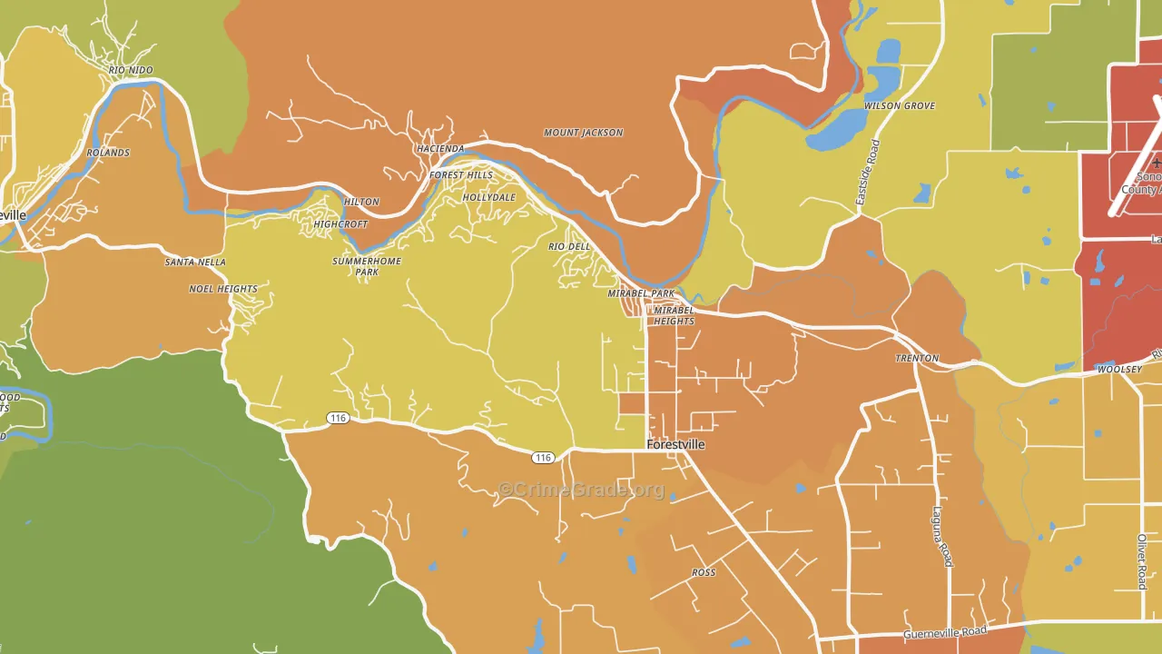 95436, CA Map of Vehicle Theft Rates