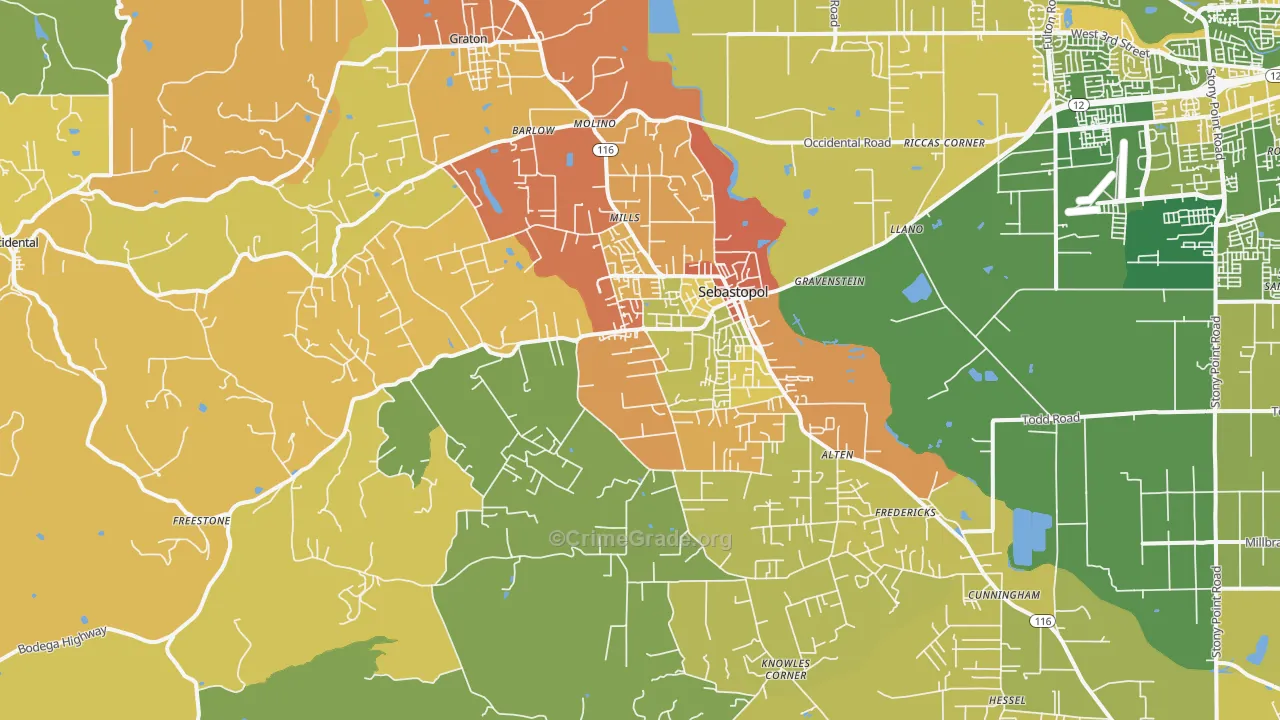 95472, CA Map of Vehicle Theft Rates