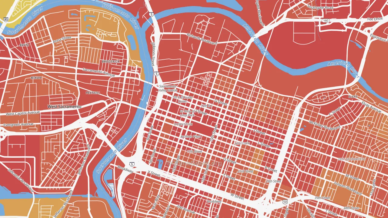 95814, CA Map of Vehicle Theft Rates