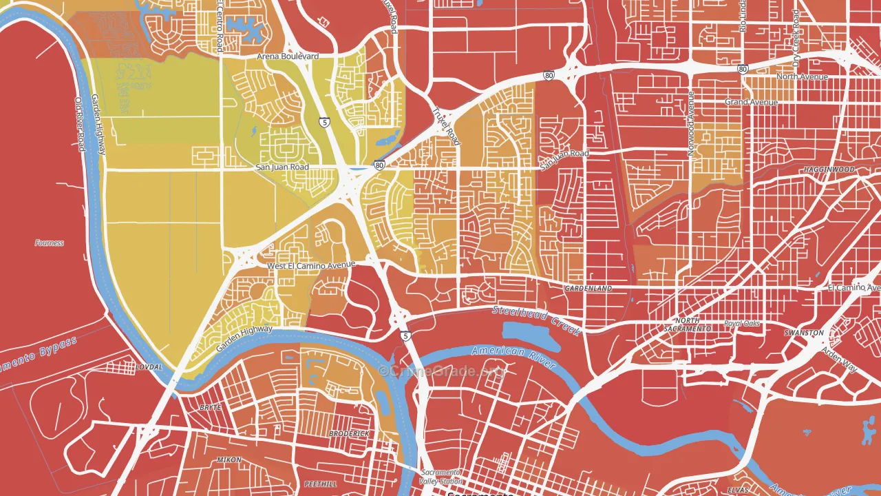 95833, CA Map of Vehicle Theft Rates