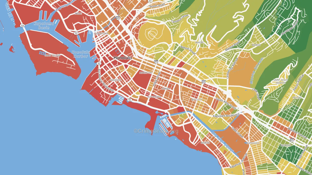 96814, HI Map of Vehicle Theft Rates
