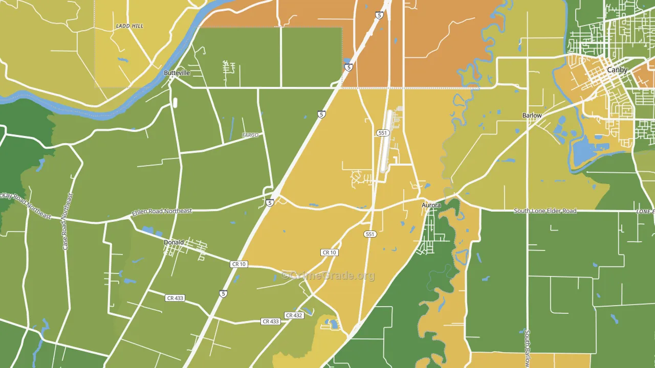 97002, OR Map of Vehicle Theft Rates