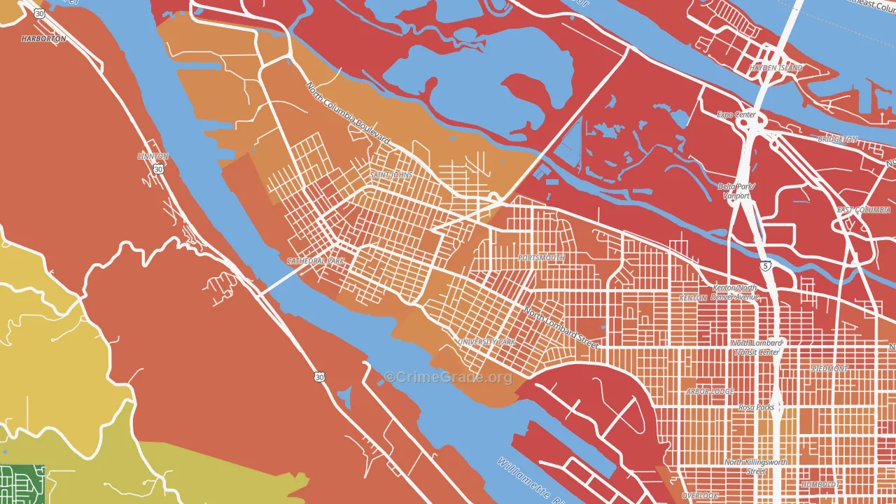 97203, OR Map of Vehicle Theft Rates