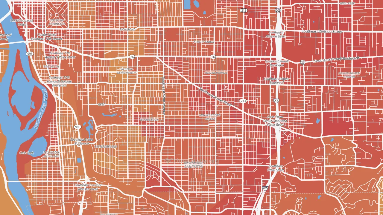 97206, OR Map of Vehicle Theft Rates