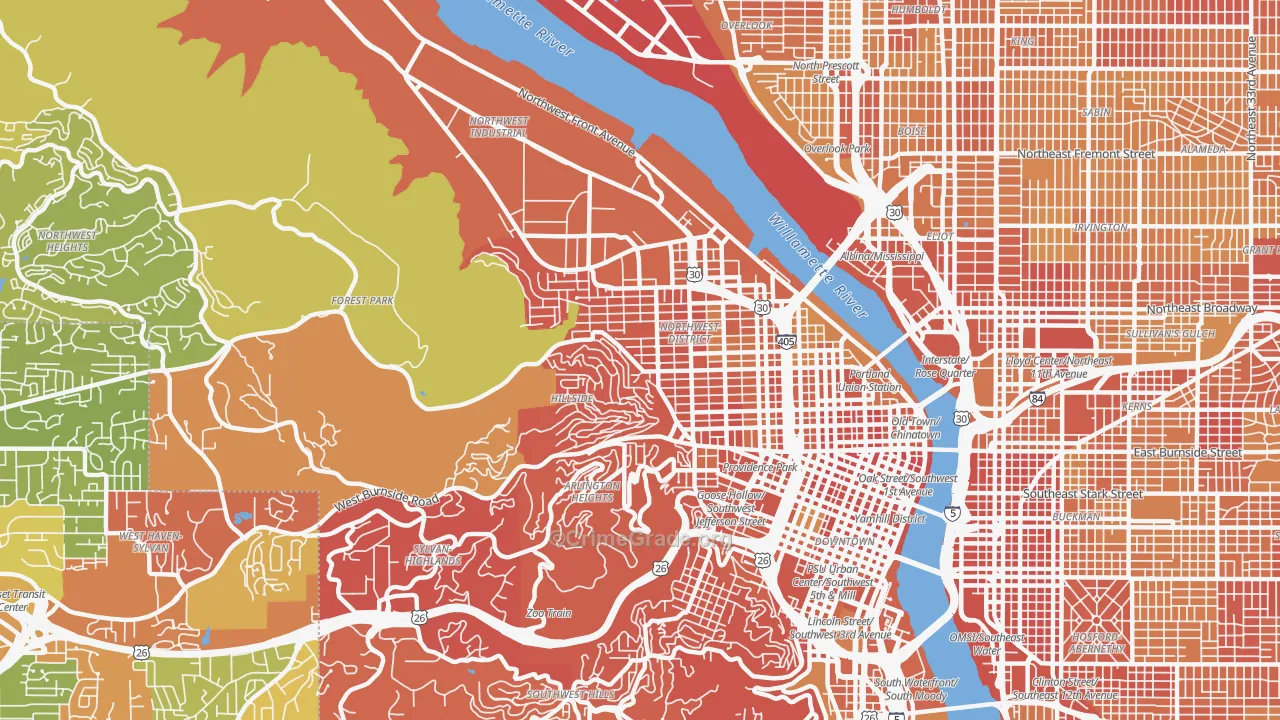 97210, OR Map of Vehicle Theft Rates