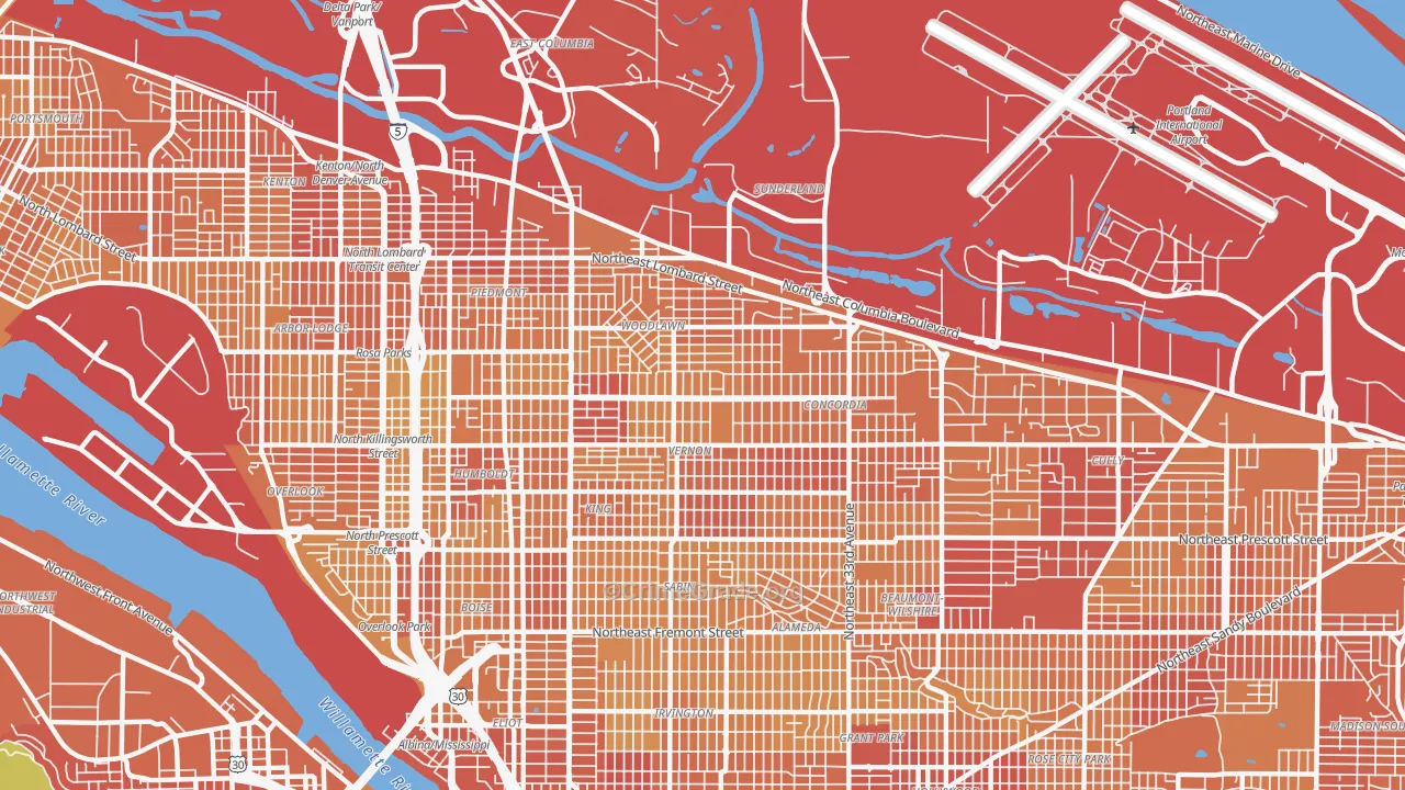 97211, OR Map of Vehicle Theft Rates