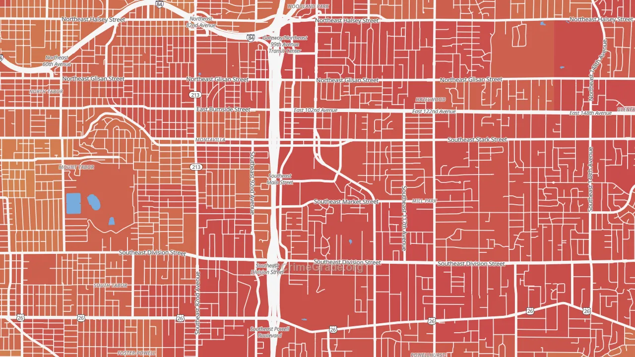 97216, OR Map of Vehicle Theft Rates