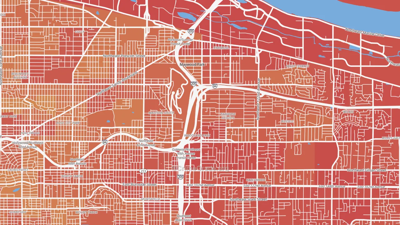 97220, OR Map of Vehicle Theft Rates