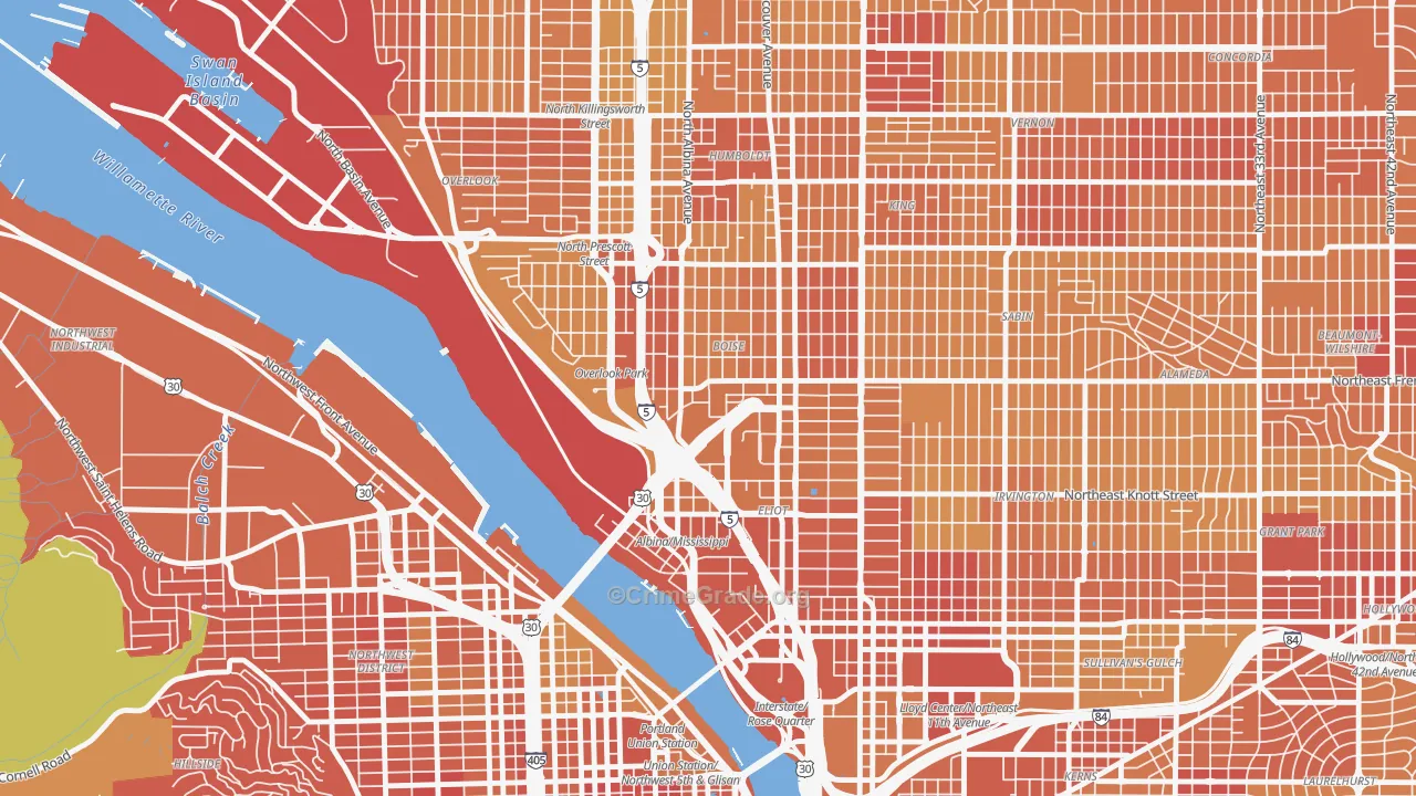 97227, OR Map of Vehicle Theft Rates