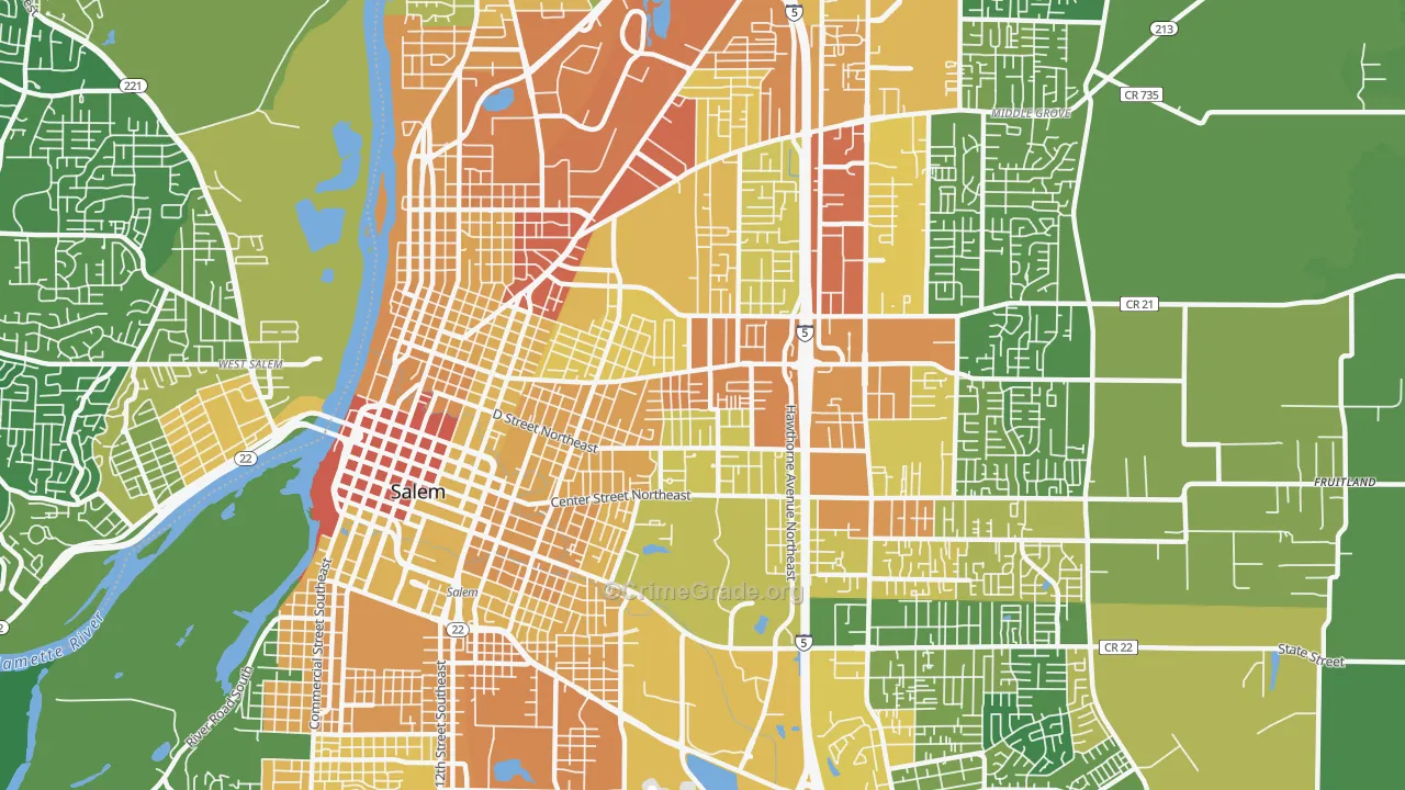 97301, OR Map of Vehicle Theft Rates