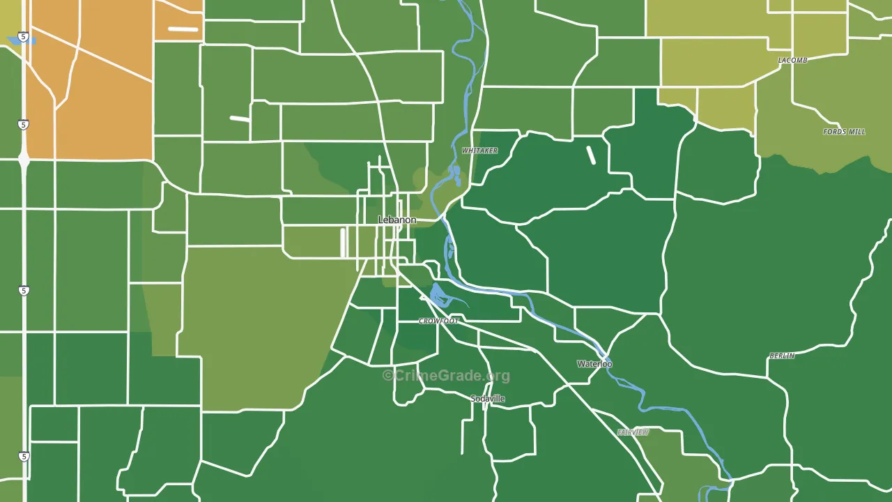 97355, OR Map of Vehicle Theft Rates