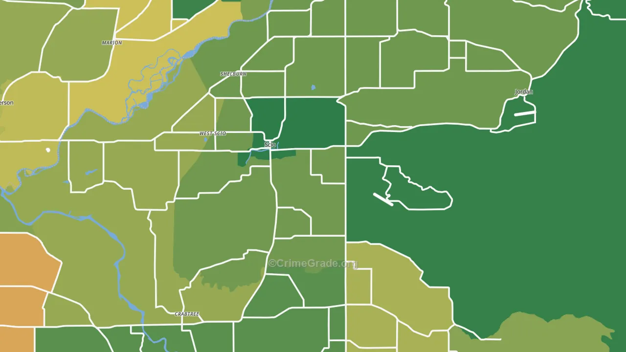 97374, OR Map of Vehicle Theft Rates
