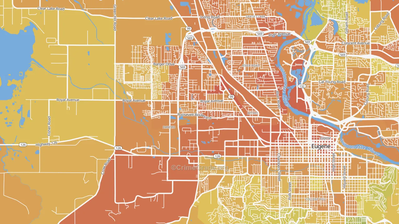 97402, OR Map of Vehicle Theft Rates