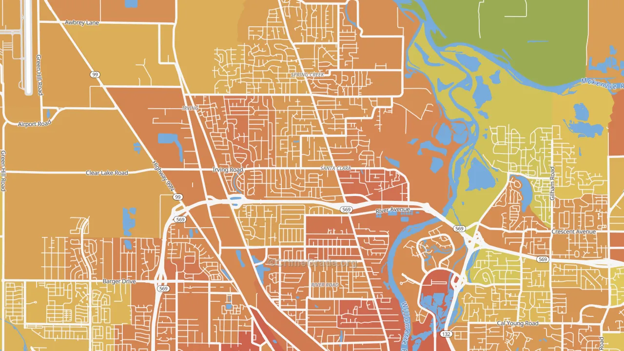97404, OR Map of Vehicle Theft Rates