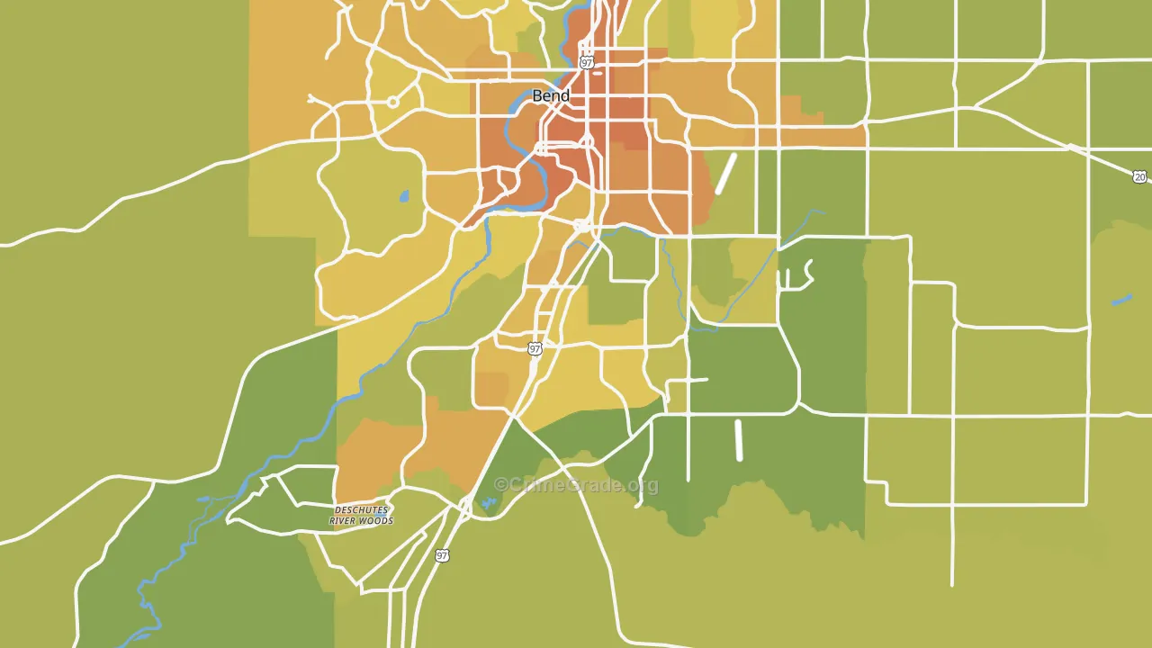 97702, OR Map of Vehicle Theft Rates