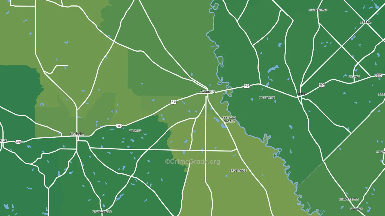 Abbeville, GA Map of Vehicle Theft Rates