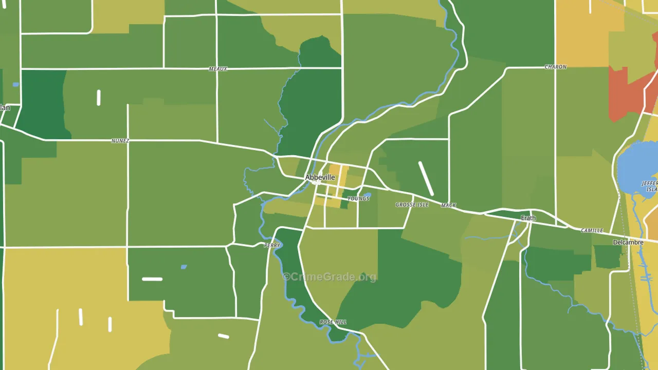 Abbeville, LA Map of Vehicle Theft Rates