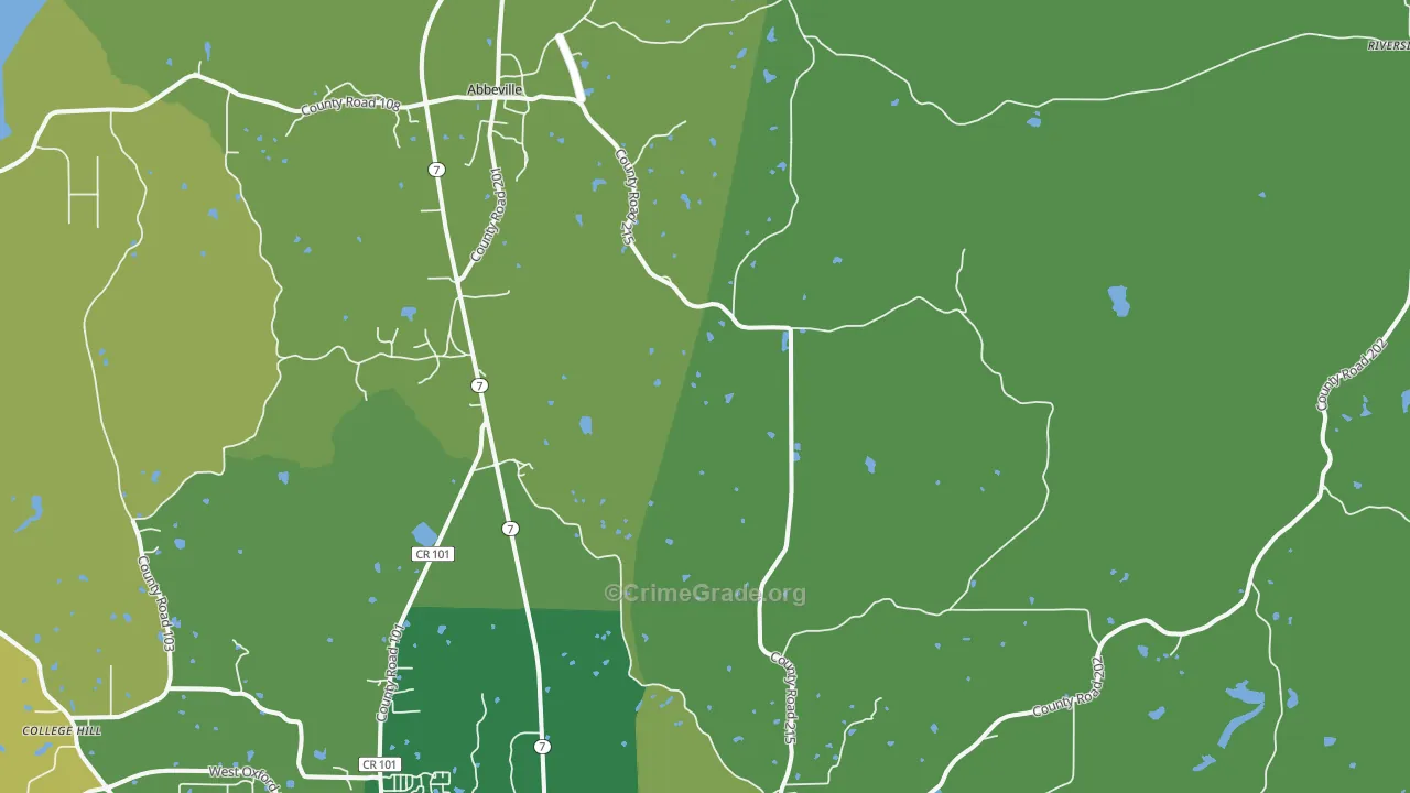 Abbeville, MS Map of Vehicle Theft Rates