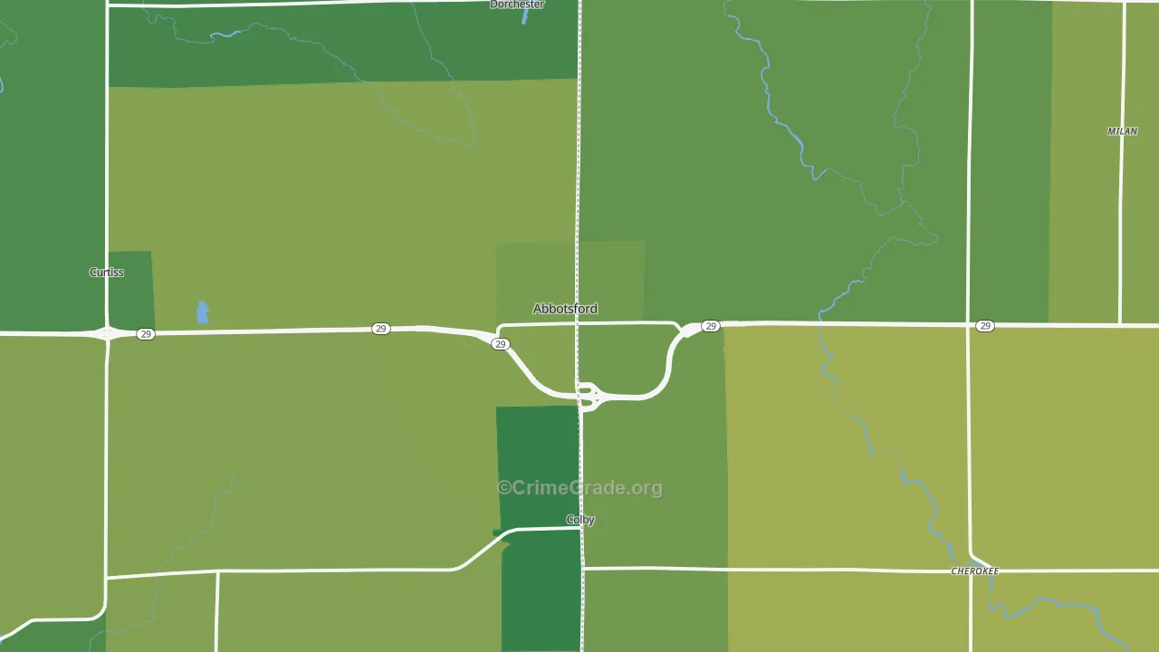 Abbotsford, WI Map of Vehicle Theft Rates