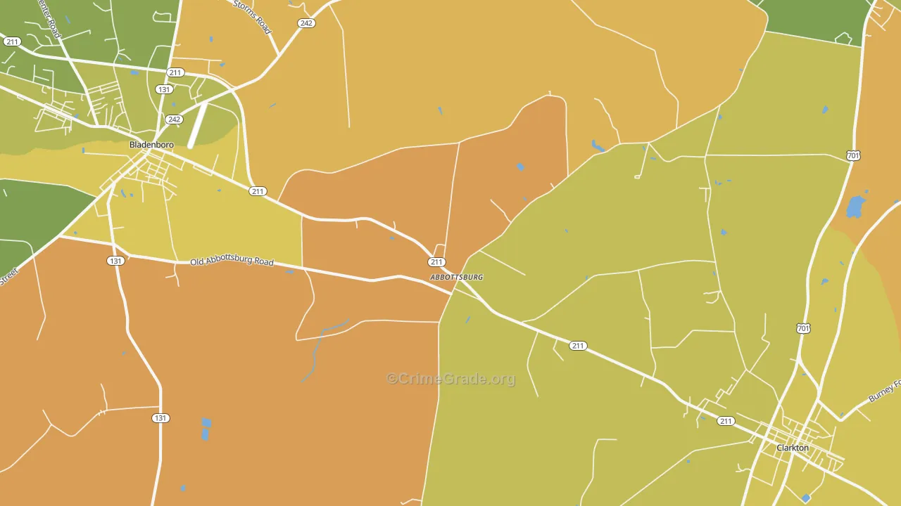 Abbottsburg, NC Map of Vehicle Theft Rates