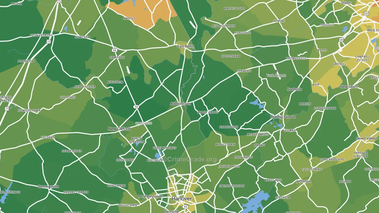 Abbottstown, PA Map of Vehicle Theft Rates