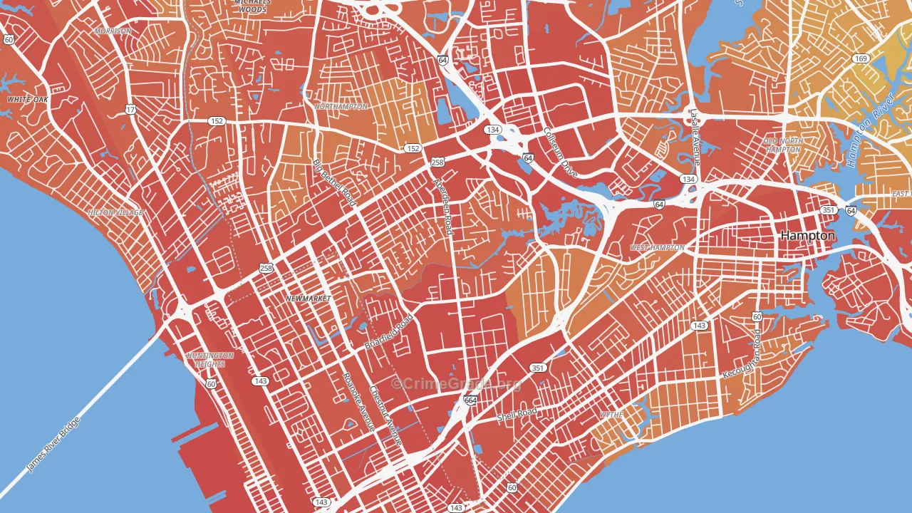 Aberdeen, Hampton, VA Map of Vehicle Theft Rates