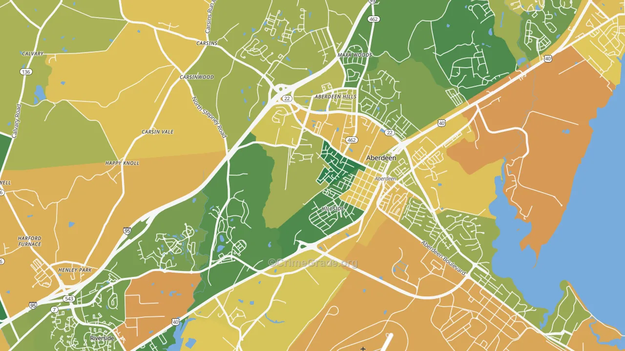 Aberdeen, MD Map of Vehicle Theft Rates