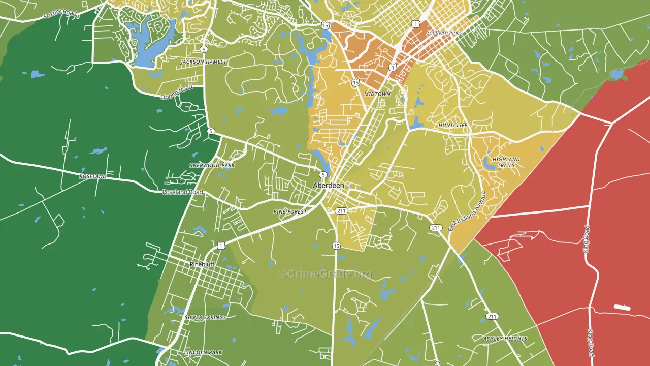Aberdeen, NC Map of Vehicle Theft Rates