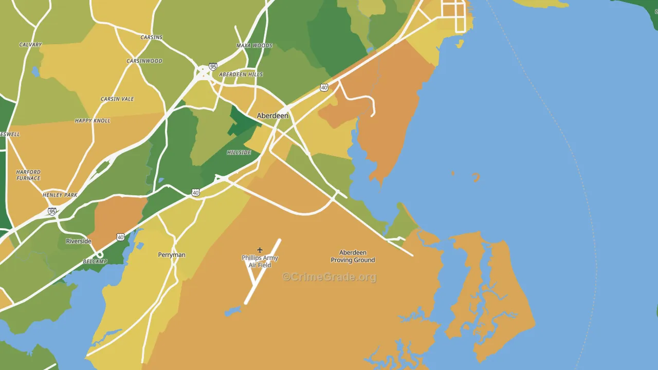 Aberdeen Proving Ground, MD Map of Vehicle Theft Rates
