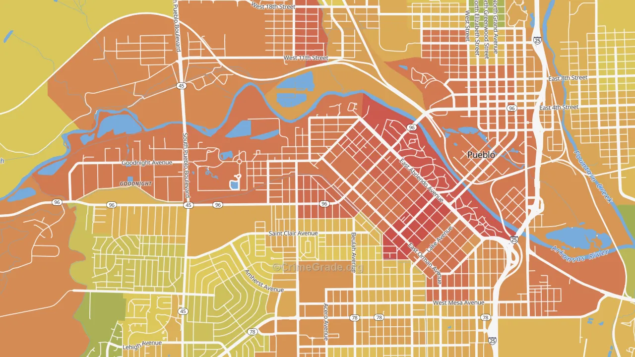 Aberdeen, Pueblo, CO Map of Vehicle Theft Rates