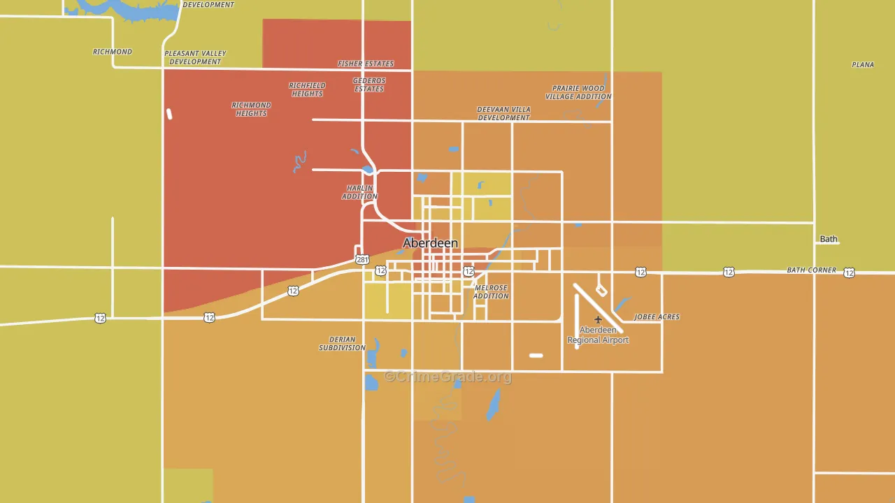 Aberdeen, SD Map of Vehicle Theft Rates
