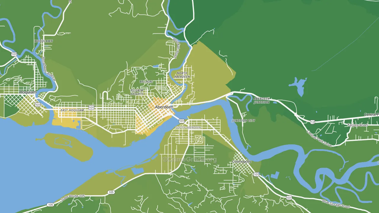 Aberdeen, WA Map of Vehicle Theft Rates