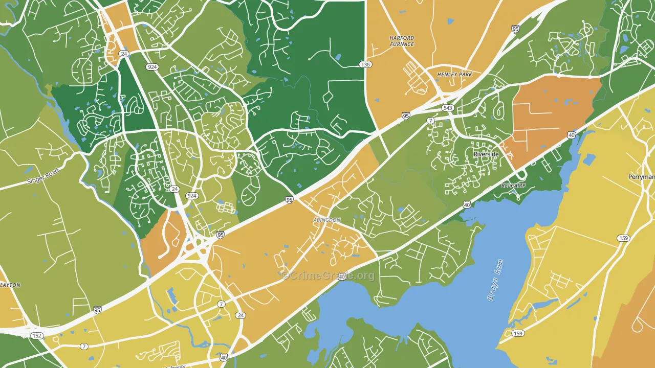 Abingdon, MD Map of Vehicle Theft Rates