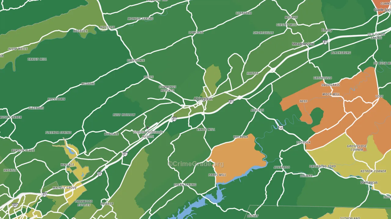 Abingdon, VA Map of Vehicle Theft Rates