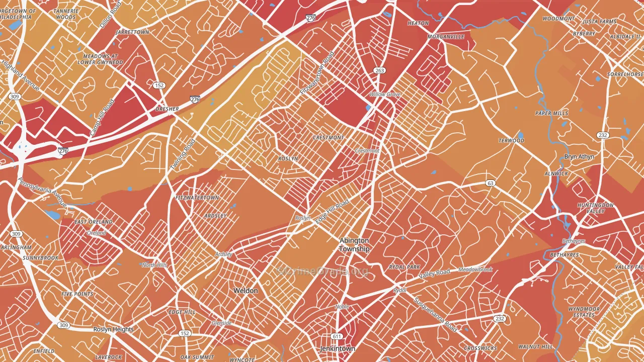 Abington, PA Map of Vehicle Theft Rates