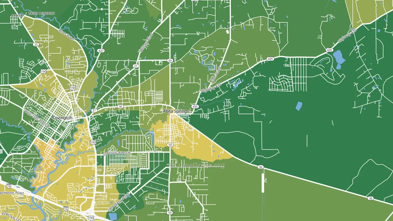 Abita Springs, LA Map of Vehicle Theft Rates