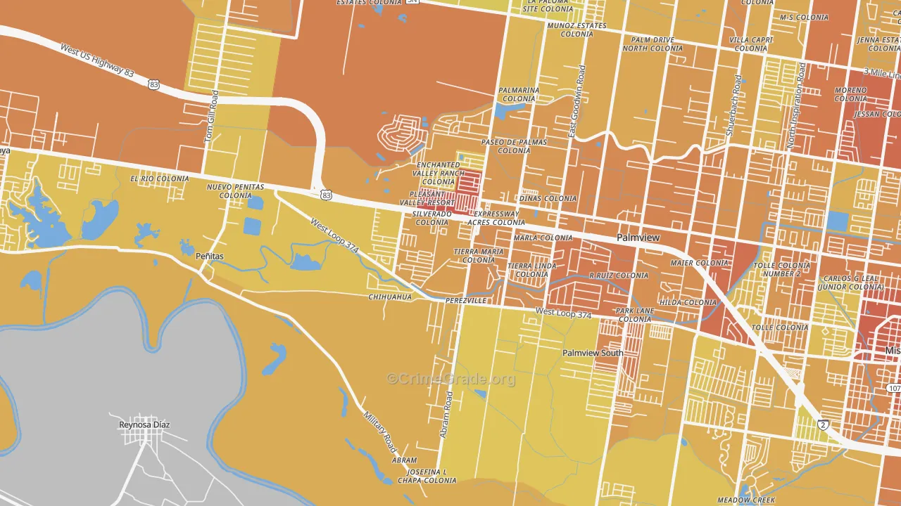 Abram-Perezville, Mission, TX Map of Vehicle Theft Rates