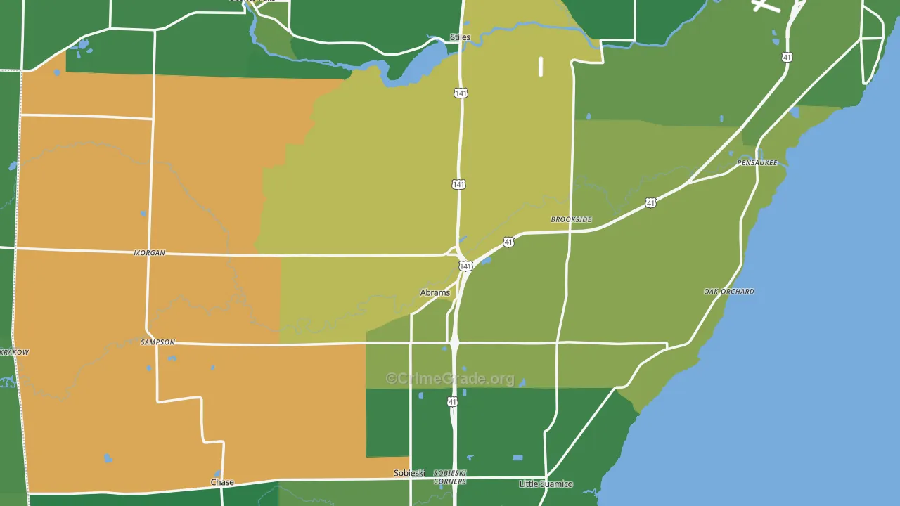 Abrams, WI Map of Vehicle Theft Rates