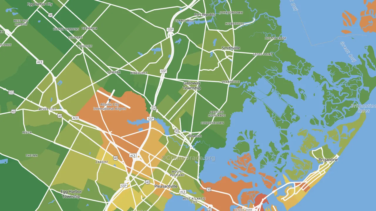 Absecon, NJ Map of Vehicle Theft Rates