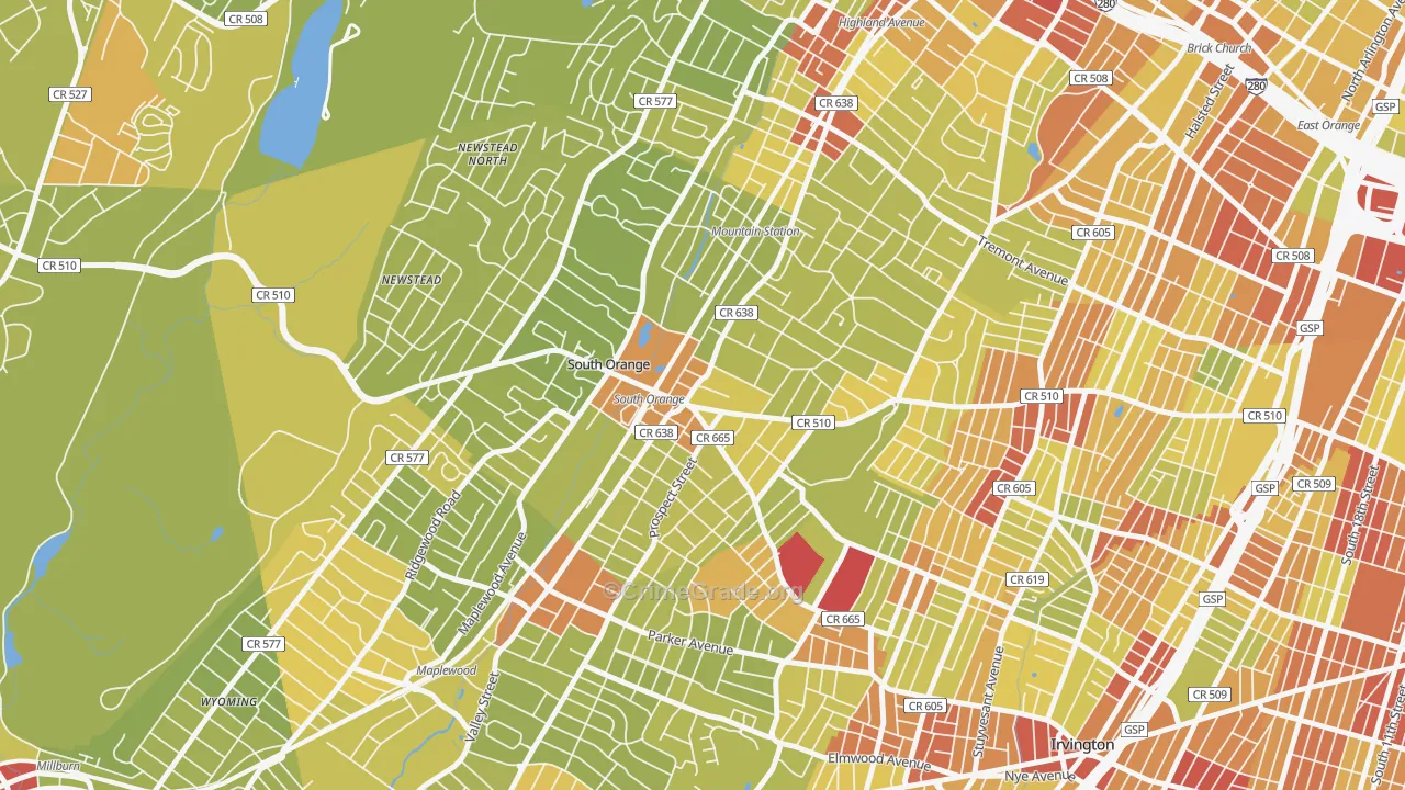 Academy Heights, Orange, NJ Map of Vehicle Theft Rates