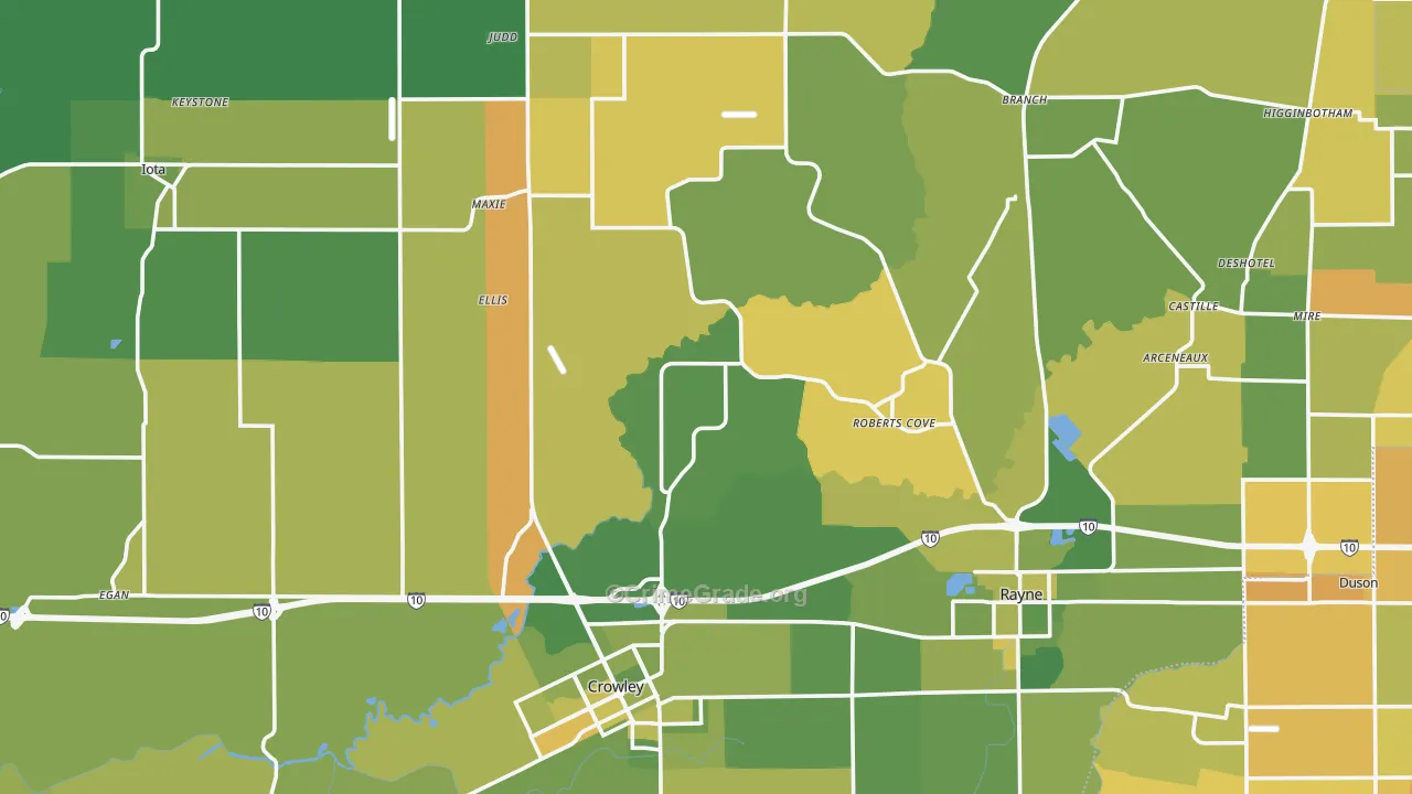 Acadia Parish, LA Map of Vehicle Theft Rates