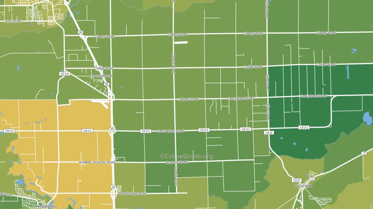 Acampo, CA Map of Vehicle Theft Rates
